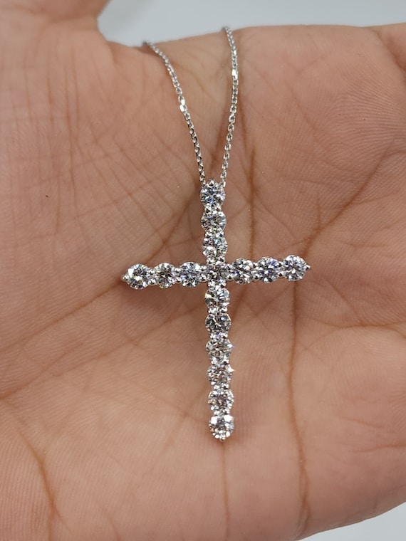 Dazzlingrock 4mm Heart Pink Sapphire & Diamond Cross Pendant - 18" Silver Chain, Two-Tone Gold