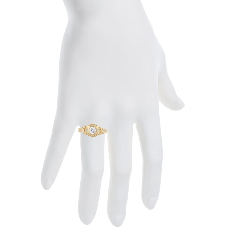 14Kt Gold Zirconia /& Diamond Design Round Ring