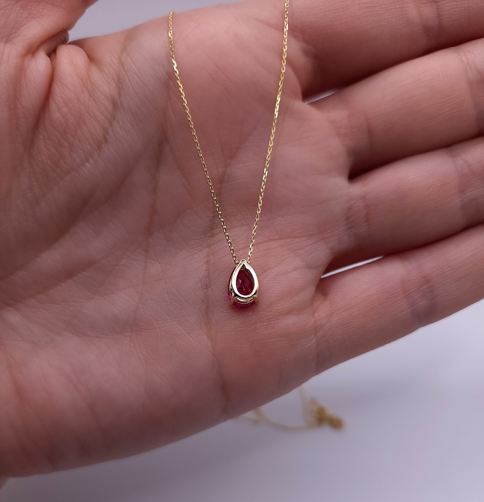 14kt Gold Ruby Teardrop Necklace Ruby Pendant July Etsy