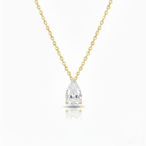 0.30 Ct Diamond Necklace, Lab Grown Diamond Solitaire Pendant, Teardrop Diamond Necklace, Tests as Diamond, Sterling Silver