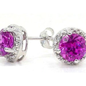 14Kt Gold Pink Sapphire Earrings, Sapphire Diamond Earrings, Sapphire Studs, Solid 14K Gold, September Birthstone Earrings