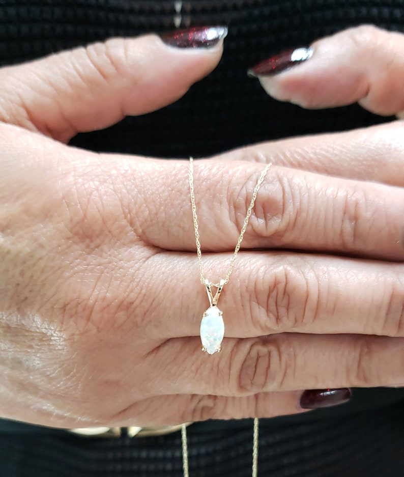October Birthstone Necklace Marquise Necklace Opal Pendant 14Kt Gold Opal Necklace