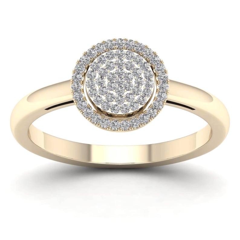 10Kt Yellow Gold 0.15 Ct Genuine Natural Diamond Engagement Halo Ring