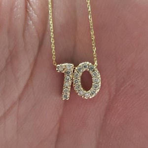 2 Numbers 14Kt Gold Diamond Number Necklace, Number Pendant, Real Natural Diamond Necklace, Solid 14Kt Gold Diamond Necklace