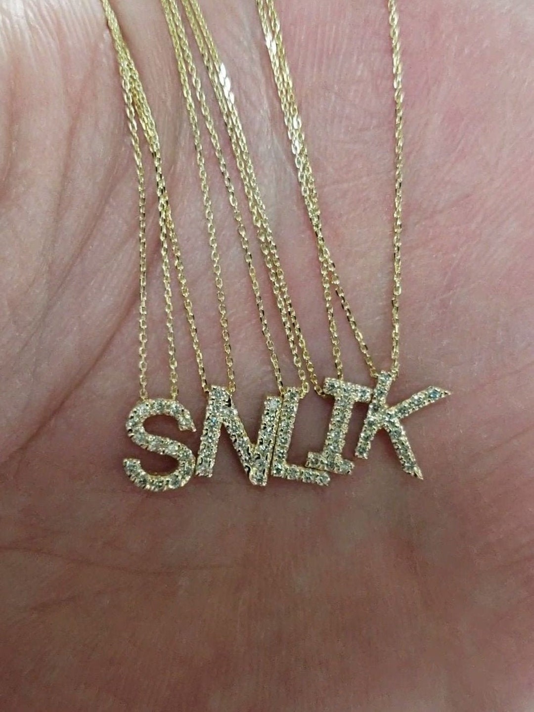 14Kt Gold Diamant Initial Halskette Buchstaben Halskette - Etsy.de