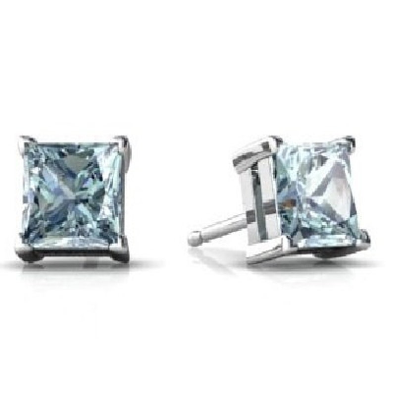 0.50 Ct Genuine Aquamarine /& Diamond Stud Earrings .925 Sterling Silver Rhodium Finish