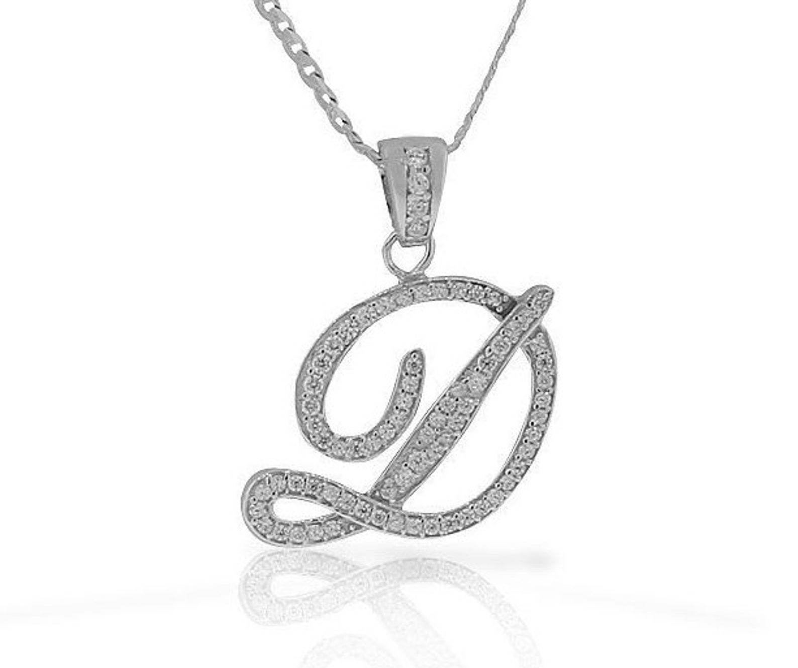 Letter D Cursive Initial CZ Pendant .925 Sterling Silver | Etsy