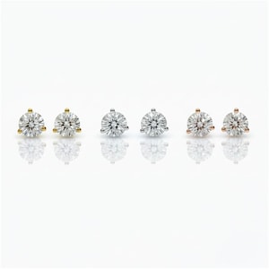 0.50 Ct Diamond Studs • 14K Gold Martini Setting Earrings • Dainty Diamond Earrings • Minimalist Lab Diamond Studs • 3 Prong image 4