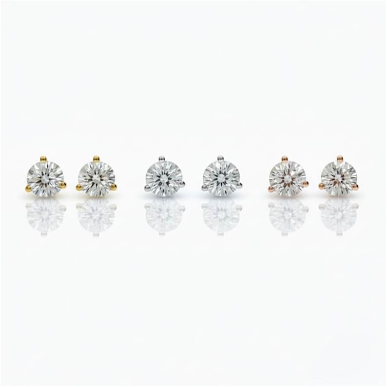 0.50 Ct Diamond Studs • 14K Gold Martini Setting Earrings • Dainty Diamond Earrings • Minimalist Lab Diamond Studs • 3 Prong image 4