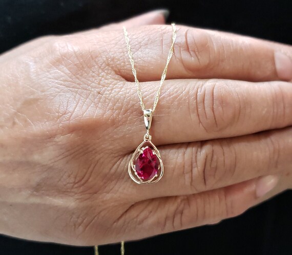14kt Gold Ruby Necklace Ruby Pendant 