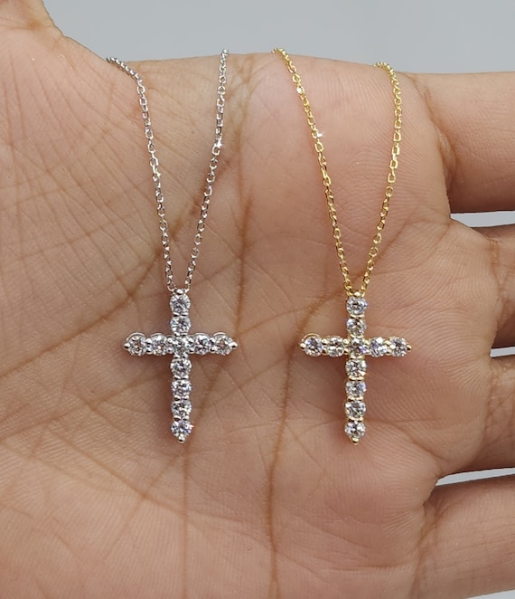 0.50 Ct Diamond Cross Necklace, 14K Gold Lab Grown Diamond