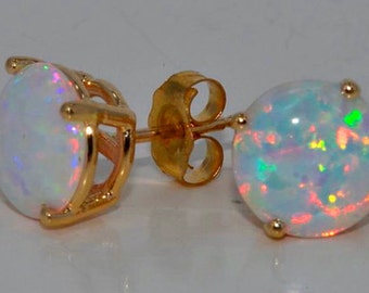 14Kt Yellow Gold Opal Earrings, Opal Studs, Opal Dainty Earrings, October Birthstone Earrings, Bridesmaid Earrings