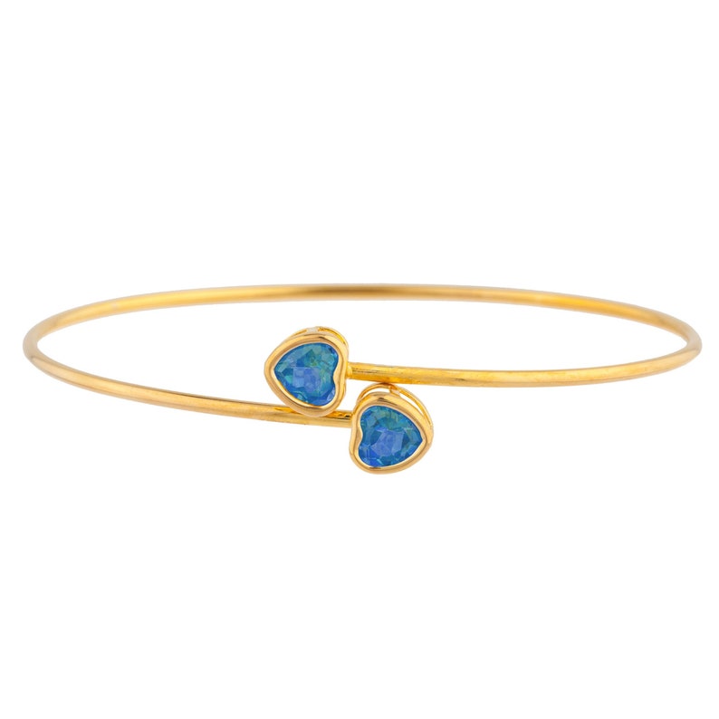 14Kt Yellow Gold Plated Natural Blue Mystic Topaz Heart Bezel Bangle Bracelet Bridesmaid Bridal Wedding Jewelry Dainty Fashion