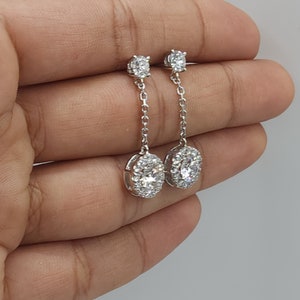 1.96 Ct Diamond Earrings, 14Kt Gold Lab Grown Diamond Earrings, Diamond Halo Dangle Stud Earrings image 4