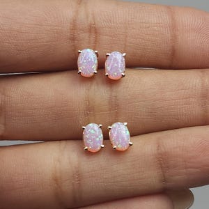 14Kt Gold Pink Opal Earrings, Opal Gold Earrings, Opal Oval Earrings, Opal Stud Earrings, October Birthstone Earrings