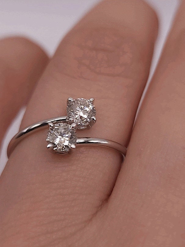 0.60 Ct Diamond Ring, 14K Gold 2 Stone Diamond Bypass Ring, Lab Grown Diamond Ring