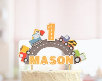 Personalized truck cake topper, truck birthday decor, dump truck, cement mixer, tractor, excavator, construction birthday, centerpiece