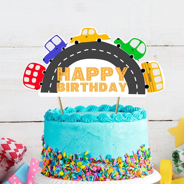 Gâteau d'anniversaire de voiture, imprimable, téléchargement immédiat, bricolage, bus, véhicule, transport, décor d'anniversaire, anniversaire de garçon, thème de la voiture