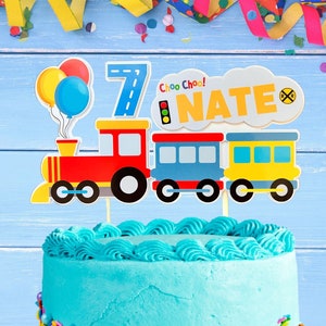 Topper de pastel de tren personalizado, cumpleaños del tren, tren choo choo, centro de mesa del tren, fiesta en tren, transporte, 1er cumpleaños, 2do cumpleaños