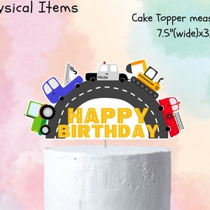 Printable - Transportation Birthday Cake Topper, car, vehicle, police car, fire truck, digger, tractor, birthday party, Instant Download