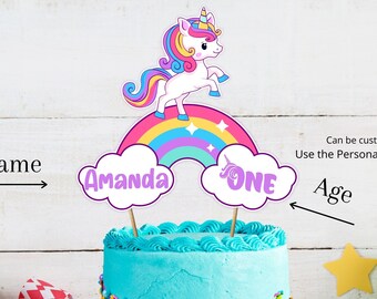 unicorn cake topper printable etsy