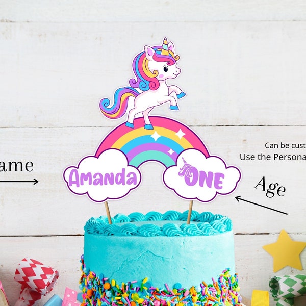 Printable Unicorn Cake Topper Printable, Instant Download, Digital, Unicorn Birthday Decor, Unicorn Party Decor, Rainbow, Centerpiece