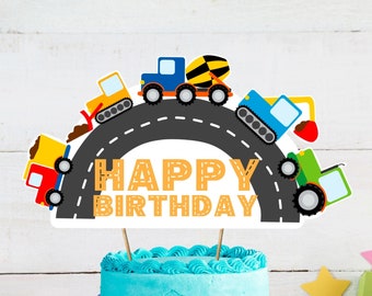 Construction Truck Birthday Cake Topper, Printable, Instant Download, DIY, Transportation, Truck Birthday decor, Boy Birthday, Truck Theme