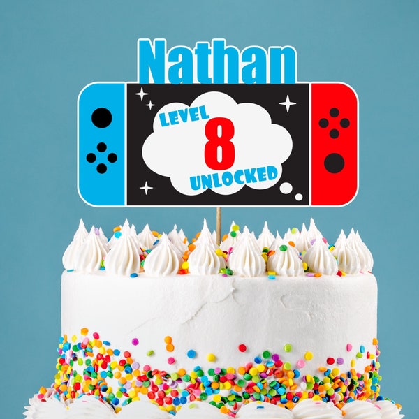 Printable Personalized Gamer Cake Topper, Video Game Birthday, Gamer Birthday, Level Up Cake Topper, Video Game Party