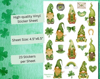 St Patrick's Day Gnome Sticker Sheet, gnome stickers, good luck, Irish, clover, shamrock, leprechaun, planner, journal, scrapbooking
