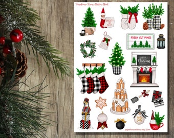 Farmhouse Christmas Sticker Sheet, Christmas stickers, holiday stickers, labels, tags, winter, Planner, Journal, Scrapbooking, Cards