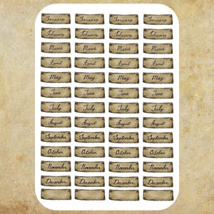Maanden van het jaar stickers, maandplannerstickers, vintage stijl maandstickers, planner, dagboek, scrapbooking, kalender, agenda