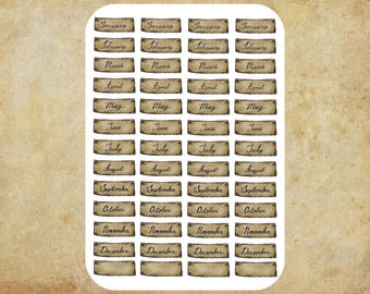Pegatinas de los meses del año, pegatinas de planificador de meses, pegatinas de meses de estilo vintage, planificador, diario, álbum de recortes, calendario, agenda