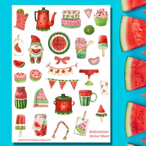 Watercolor Watermelon Sticker Sheet, watermelon stickers, summer stickers, fruit, summer vibe, aesthetic, Planner, Bullet Journal, scrapbook