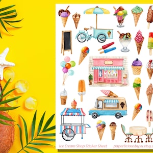 Ice Cream Shop Sticker Sheet, ice cream sticker, popsicle sticker, summer planner sticker, fruit sticker, Planner, Journal, scrapbook