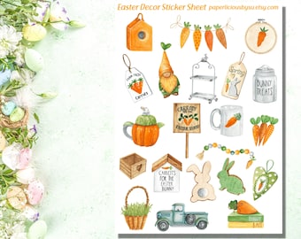 Aquarell Osterdeko Aufkleber, Oster Aufkleber, Osterhase, Karotte, Frühling, Osterdeko, Planer, Bullet Journal