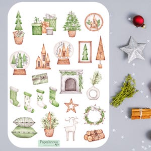 Foglio di adesivi natalizi scandinavi, hygge, adesivi per le feste, Natale, inverno accogliente, adesivi natalizi per planner, diario, scrapbooking