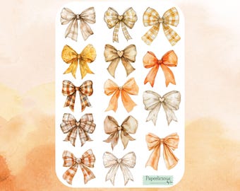 Fall Bow Sticker Sheet, autumn bow stickers, aesthetic stickers, ribbon, planner stickers, journal stickers, scrapbooking, envelope seals