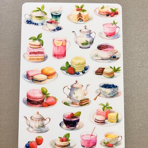 Tea Party Stickerbogen, Tee Aufkleber, englischer Tee, Nachmittagstee, Foodie, Getränke, Planer Aufkleber, Journal Aufkleber, bujo, Scrapbooking Bild 2