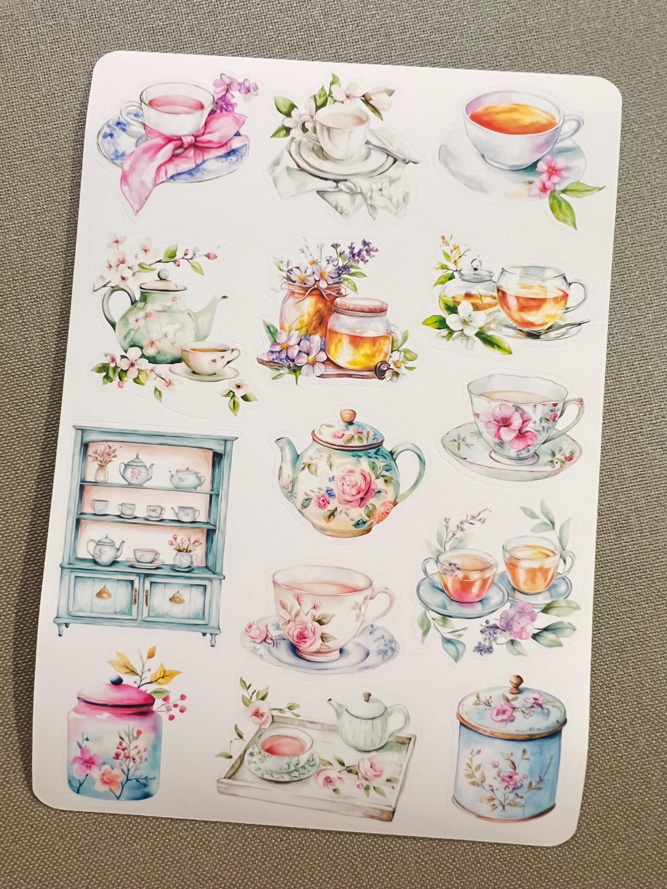Floral Tea Time Sticker Sheet, Tea Stickers, English Tea, Afternoon Tea ...