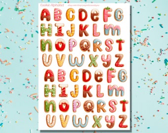 Cute Cookie Alphabet Sticker Sheet, cute alphabet letter stickers, cute letters, Planner, Bullet Journal, Bujo, Scrapbooks, Notebook