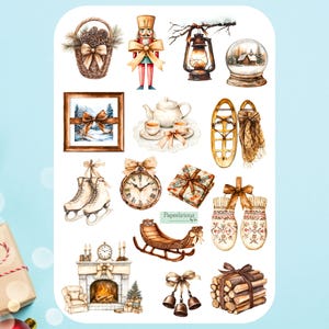Vintage Winter Sticker Sheet, cozy winter decor, Christmas, hygge stickers, holiday, xmas, gift, planner, bullet journal, bujo, scrapbooking
