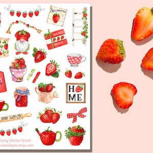 Strawberry Sticker Sheet, strawberry decor sticker, berry sweet, strawberry planner sticker, fruit sticker, Planner, Journal, scrapbook