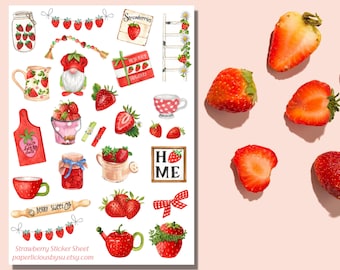 Strawberry Sticker Sheet, strawberry decor sticker, berry sweet, strawberry planner sticker, fruit sticker, Planner, Journal, scrapbook