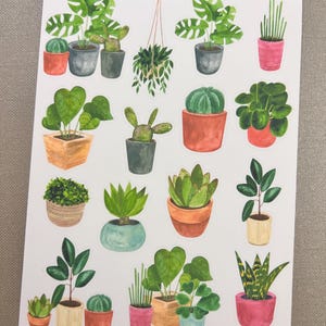 Foglio di adesivi per piante da appartamento, adesivi per cactus, adesivi per piante grasse, piante in vaso, mamma di piante, planner, bullet journal, bujo, scrapbooking immagine 2