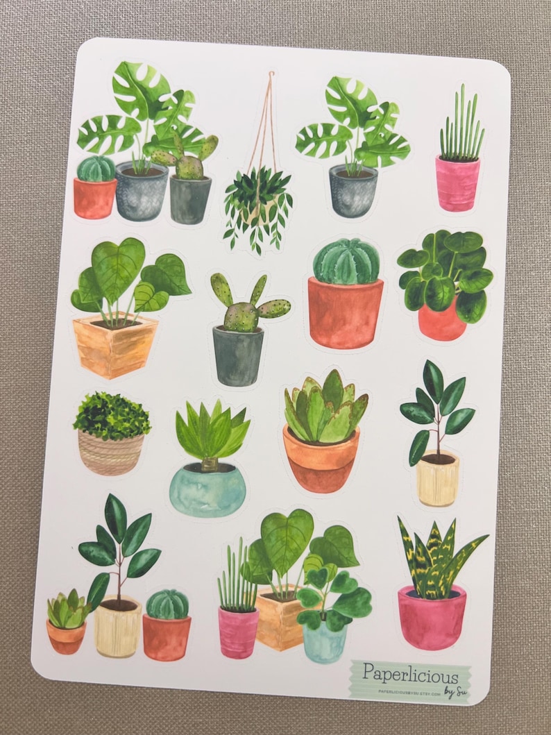 Foglio di adesivi per piante da appartamento, adesivi per cactus, adesivi per piante grasse, piante in vaso, mamma di piante, planner, bullet journal, bujo, scrapbooking immagine 2