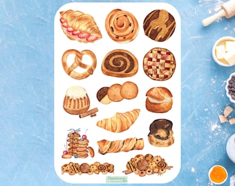 Pastry Sticker Sheet, baking stickers, Foodie, Bakery, Bread, Croissant, Baker, Chef, Recipe Book, Kitchen, Planner, Journal, Scrapbook