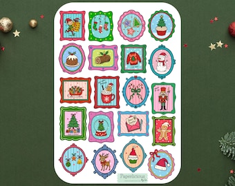 Cute Christmas Sticker Sheet, Vintage Christmas stickers, holiday stickers, labels, xmas, planner, journal, scrapbook, envelope seals, cards