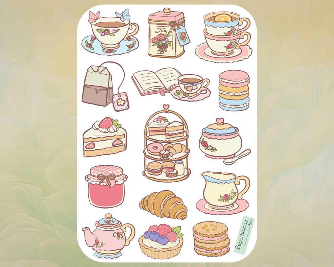 Tea Party Sticker Sheet, Tea Stickers, English Tea, Afternoon Tea ...