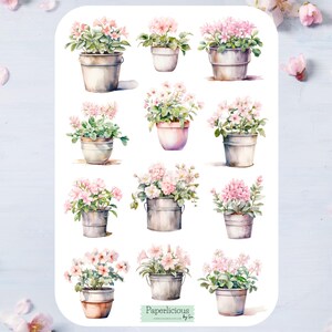 Folha de adesivos de flores rosa, adesivos de flores, floral, buquê, estético, primavera, planta, jardim, botânico, planejador, diário, scrapbooking