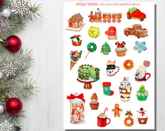 Vintage Christmas Treats Sticker Sheet, gingerbread sticker sheet, holiday stickers, xmas, cozy winter, Planner, Bullet Journal, Bujo